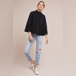 Anthropologie Field & Flower Melton Wool Lace Swing Sweater Cardigan XS Heavy